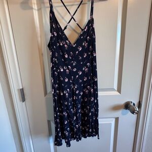 American Eagle Outfitters Navy Dress with Pink Floral Print